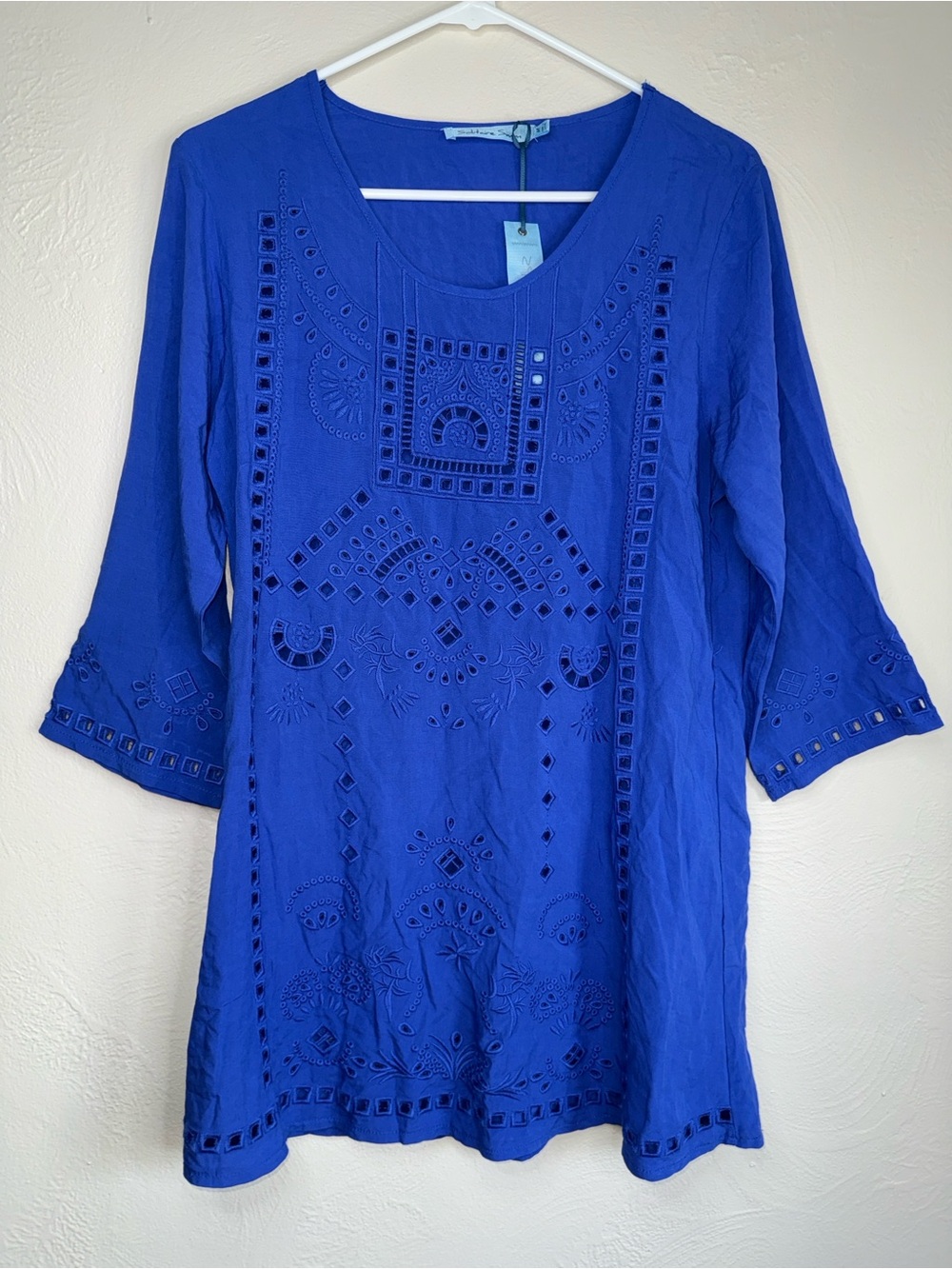 NWT Solitaire Swim Royal Blue Embroidered Tunic Cover Up Size M